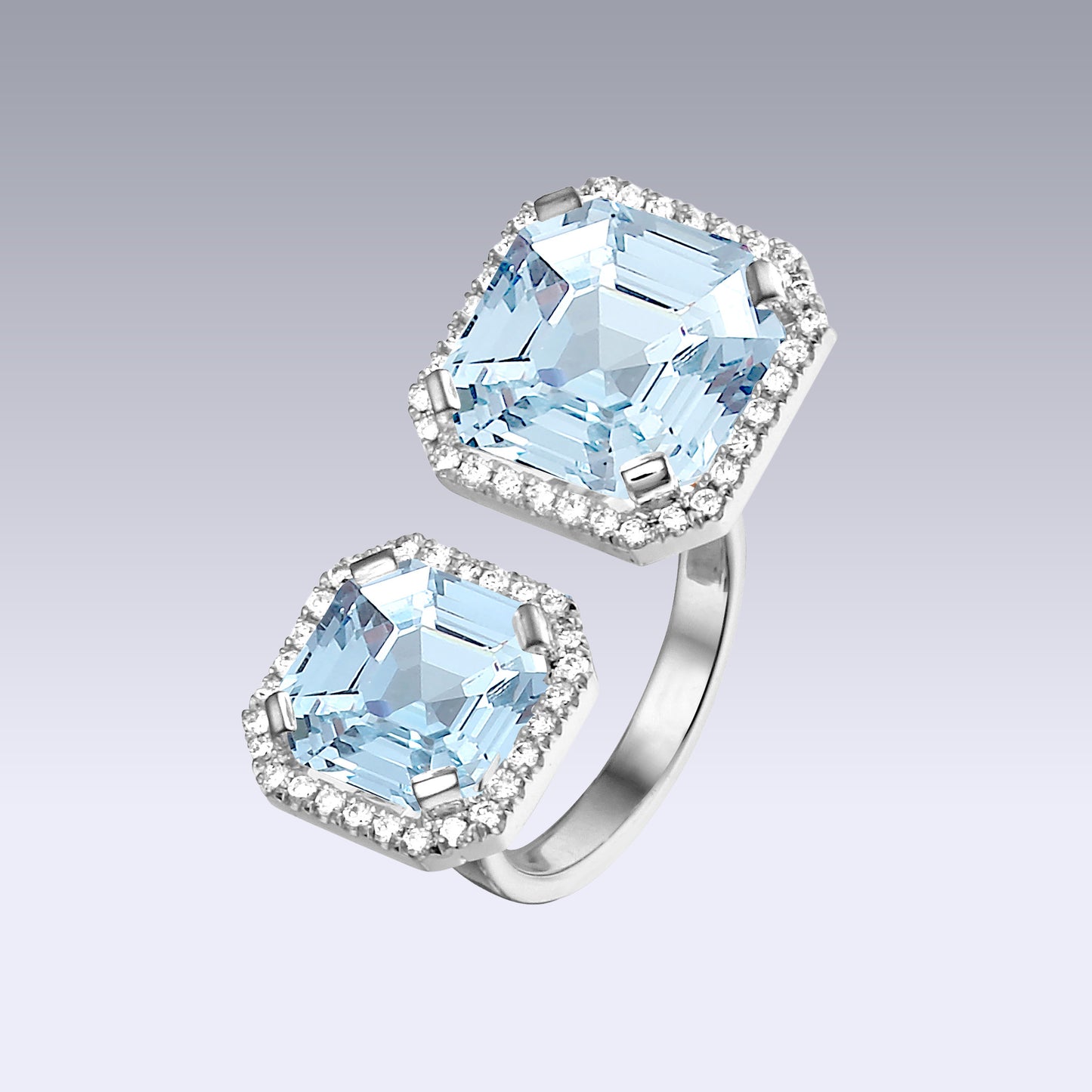 DOUBLE VELVET ASSCHER RING-sky topaz
