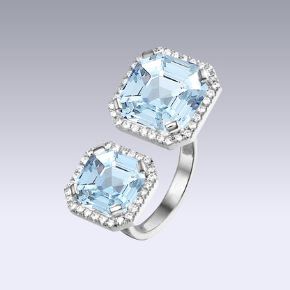 DOUBLE VELVET ASSCHER RING-sky topaz