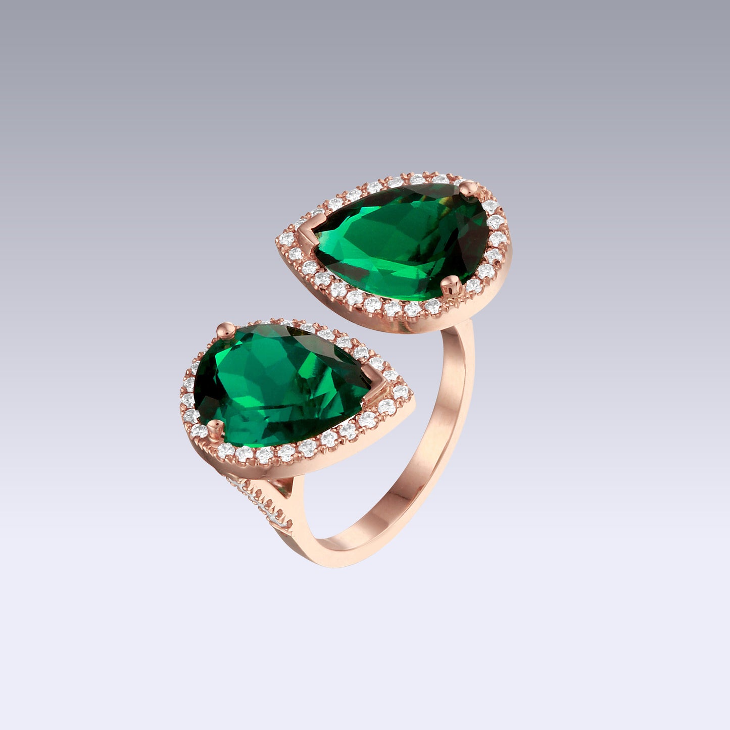 DOUBLE TEAR RING-emerald