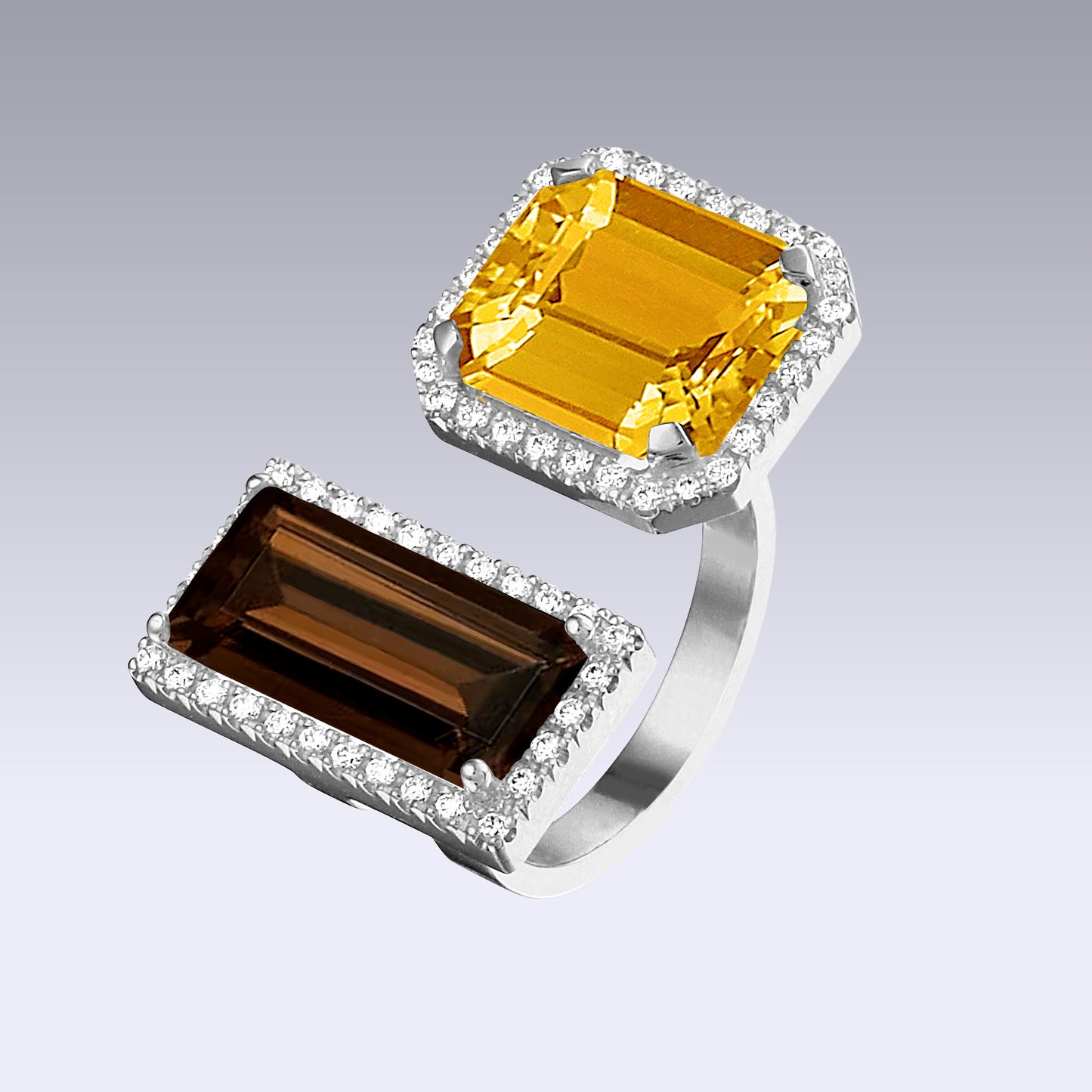 DOUBLE VELVET RING-smoky quartz and golden citrine