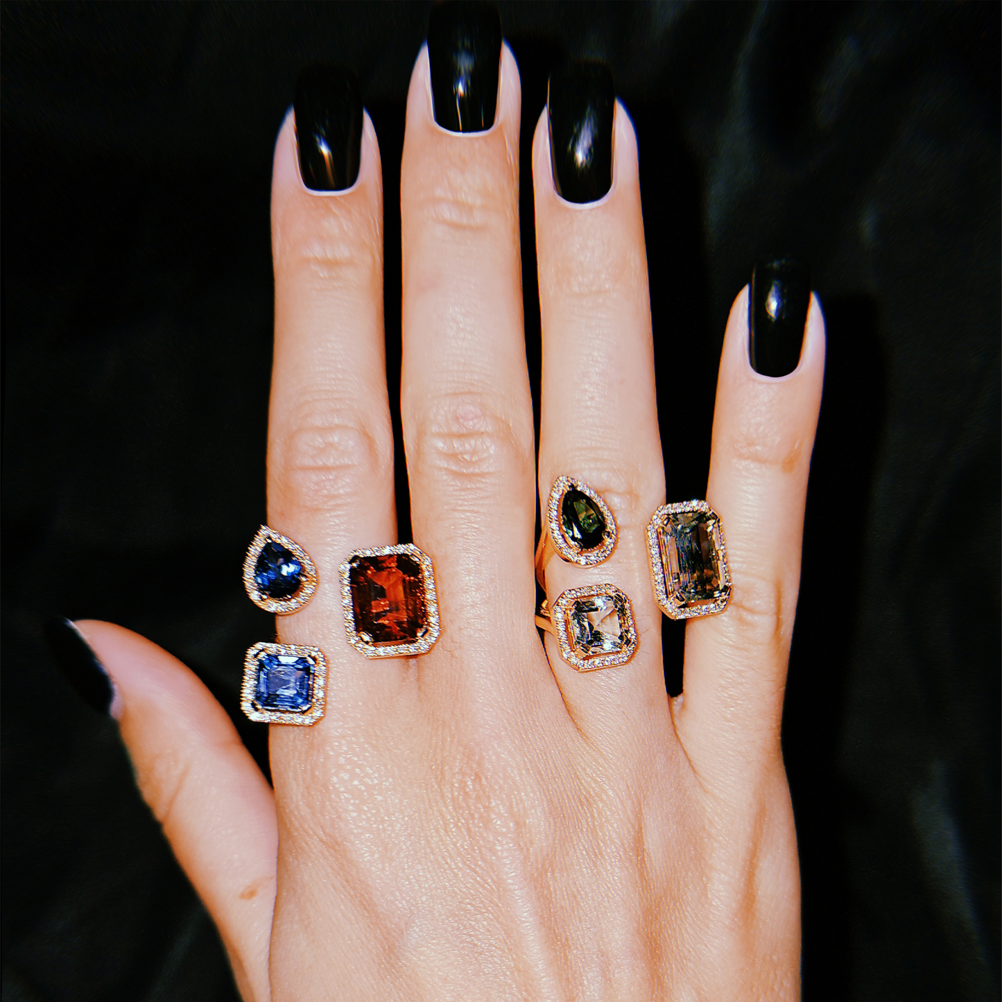 TRIPLE VELVET RING-prasiolite and green tourmaline