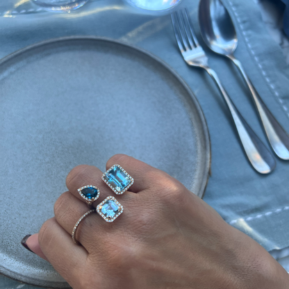 TRIPLE VELVET RING-london blue topaz and sky topaz