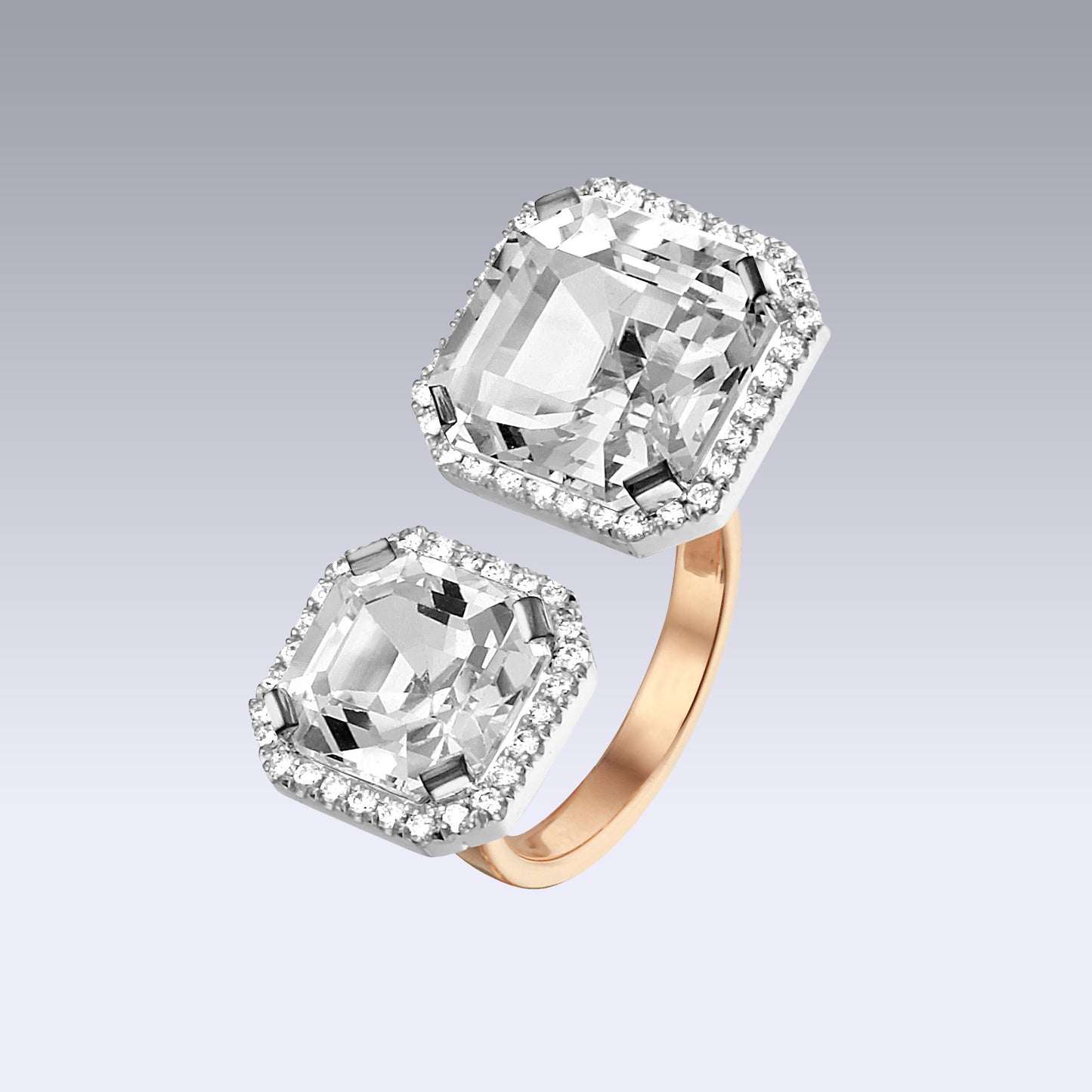 DOUBLE VELVET ASSCHER RING-white edel topaz