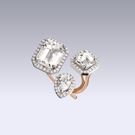 TRIPLE VELVET RING-white edel topaz