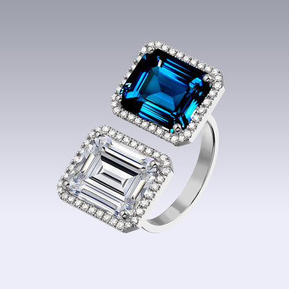 DOUBLE VELVET EMERALD RING-white edel topaz and london blue topaz
