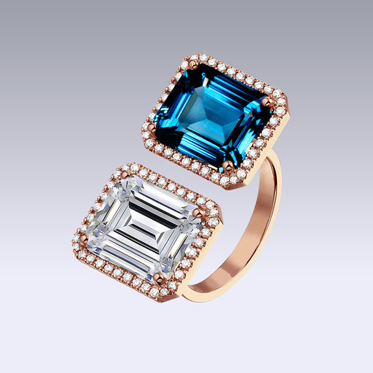 DOUBLE VELVET EMERALD RING-white edel topaz and london blue topaz