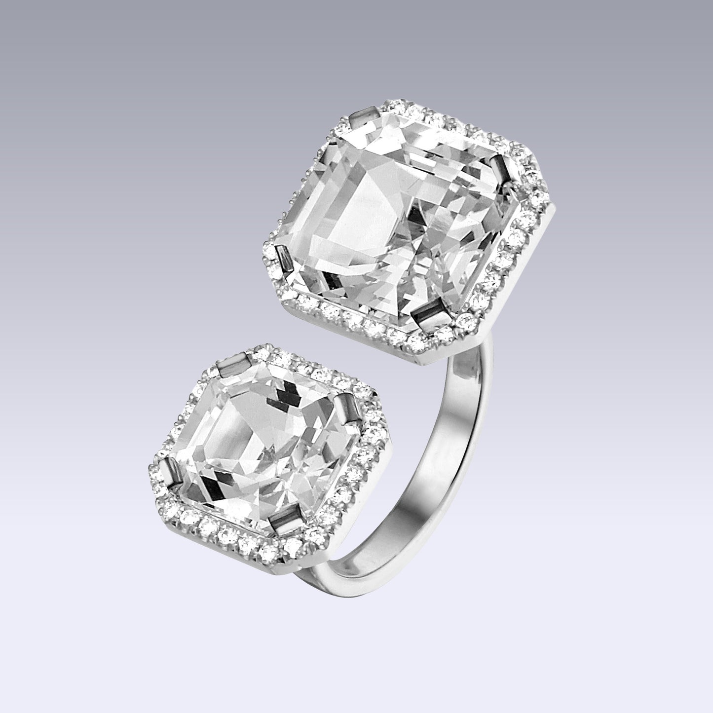 DOUBLE VELVET ASSCHER RING-white edel topaz