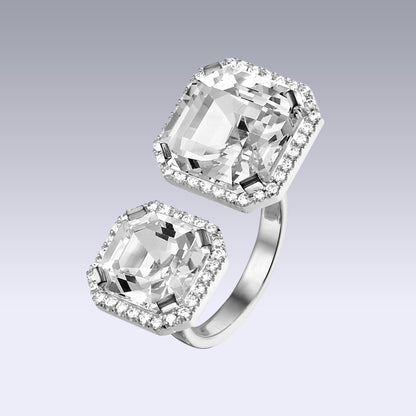 DOUBLE VELVET ASSCHER RING-white edel topaz